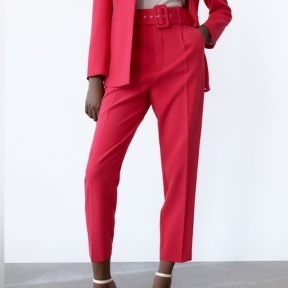 Zara Pants - Zara Hot Pink Tailored Belted Trousers large